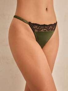 Charlaine Women's Contrast Lace Comfortable Thong Panties - Dark Green - View 2