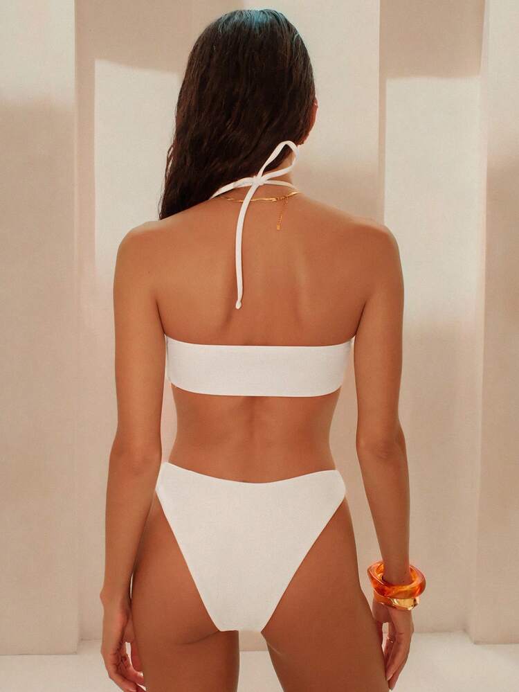Swim Chiccia 1セット ソリッドカラー ホルターネック ビキニトップ と