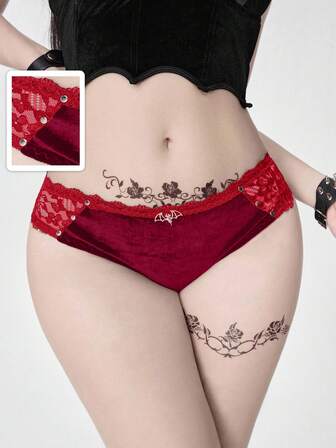 Culotte triangle gothique en velours cloutée avec pendentif chauve-souris