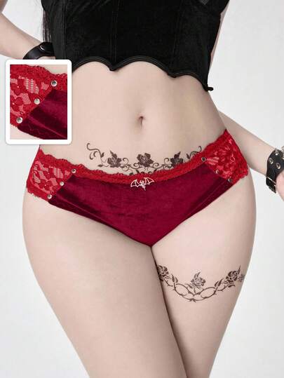 Gothic Velvet Studded Bat Pendant Triangle Panties
