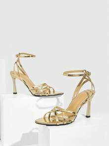 CUCCOO SZL Women's Elegant Commuter Heeled Sandals For Christmas - Gold - View 3