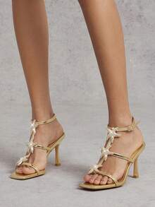 SHUZIA 女士性感踝带细高跟凉鞋，饰有海星图案 - 金色 - 查看 2