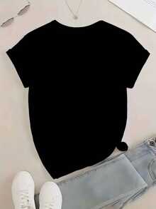 EMERY ROSE Women's Starry Sky, Star & Moon Print Round Neck Short Sleeve T-Shirt, Fashionable - Black - View 2