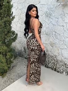 SHEIN SXY Váy ôm sát họa tiết da báo phối ren dành cho nữ - Nhiều màu - Xem 2