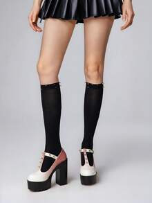 ROMWE Goth Giày cao gót đế dày thiết kế khóa thời trang phong cách Punk Ombre cho nữ - Hồng - Xem 2