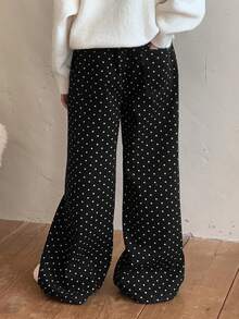 DAZY Tween Girls Polka Dot Print Wide Leg Jeans, Fall - Black - View 2