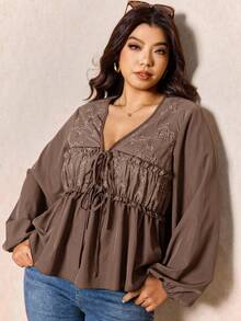 Elaquor Plus Size Women's Cute Blouse, French Chocolate Brown Shirt, Long Sleeve Ladies Top, Autumn Office Evening Birthday Elegant Traditional Greek Goddess - Coffee Brown - View 4