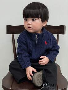 DAZY Áo len tay dài dáng rộng thêu họa tiết đơn sắc phong cách Hàn Quốc cho bé trai mới biết đi - Màu xanh hải quân - Xem 3
