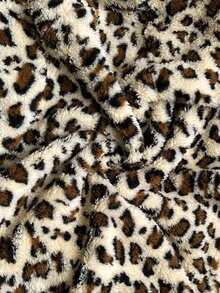 SHEIN EZwear 时尚复古豹纹蓬松宽松外套，秋冬款 - 杏色 - 查看 7