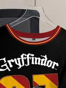 HARRY POTTER X SHEIN 大码女式夏季休闲通勤时尚学院风可爱卡通人物和数字字母图案撞色宽松T恤 - 白色 - 查看 2