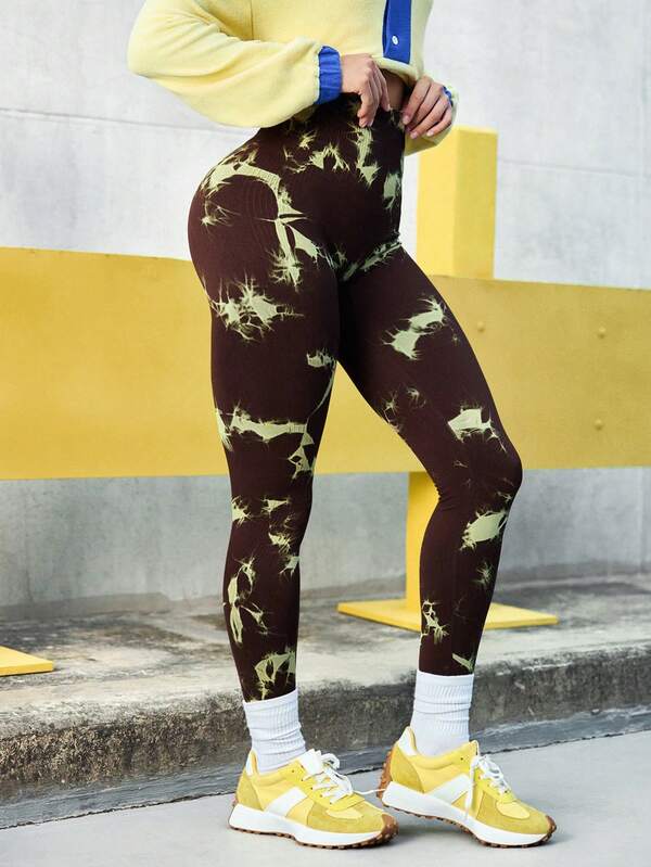 Core Rhythm 1 pieza Leggings deportivos, de yoga, para correr y hacer ejercicio para mujer con efecto estilizante y levantador de glúteos con estampado tie-dye