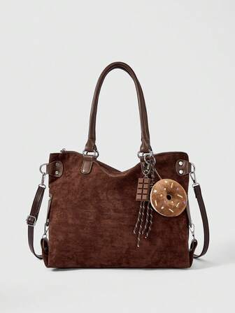 Kawaii Borsa shopper da donna di grande capacità, di colore tinta unita opaca, alla moda