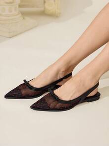 CUCCOO CHICEST 女士时尚优雅波点蝴蝶结装饰平底鞋，通勤必备 - 黑色 - 查看 8