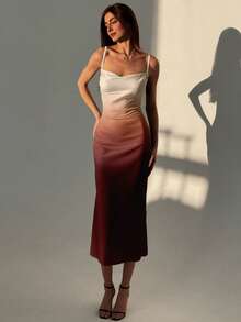 Aloruh 印花吊带垂领修身美人鱼长裙，优雅度假之选 - 藍色 - 查看 6