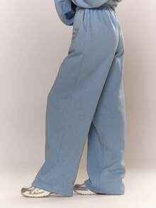 MUSERA 印花阔腿慢跑裤，仅裤子，舒适休闲，可爱咖啡俱乐部风格，春季运动裤 - 藍色 - 查看 3