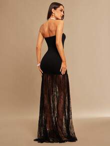 Silquee 女士优雅派对蕾丝拼接连衣裙 - 黑色 - 查看 2