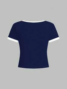 SHEIN 青少年女孩修身休闲简约舒适圆领修身长袖 T 恤，适合夏季 - 彩色 - 查看 2