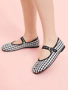 CUCCOO DOLLMOD Giày bệt Mary Jane kẻ caro đen trắng chia ngón dành cho nữ, phong cách cổ điển, đi làm - màu đen - Xem 3