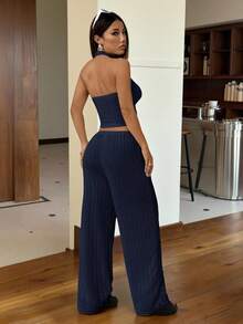 SHEIN EZwear Conjunto informal de 2 piezas de mujer de punto en azul marino - Azul Marino - Ver 2