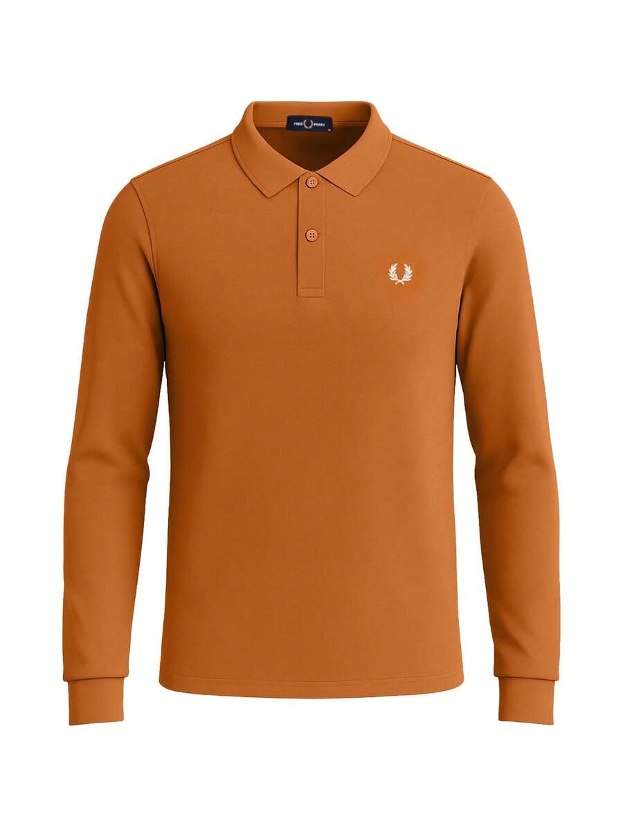 Fred Perry Men's Long Sleeve Polo Shirt Orange - Marmalade - View 1