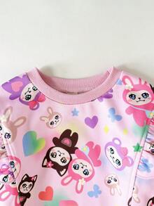 Leap Crew Pink Cartoon Print Crew Neck Long Sleeve Sweatshirt For Young Girls,Autumn Back To School Casual Wear,Party,Wedding,Flower Girl Daily Outfit - Pink - View 5
