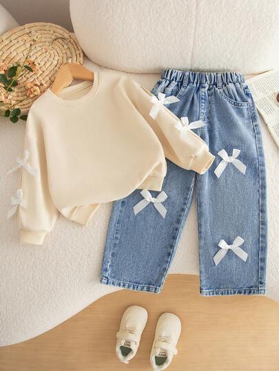 SHEIN 1 pieza Pantalones vaqueros de pierna ancha con lavado claro y cintura elástica con detalle de cadena falsa para niñas preadolescentes, casual y elegante para primavera/otoño, adecuado para la escuela, viajes, conciertos, fiestas y talla grande