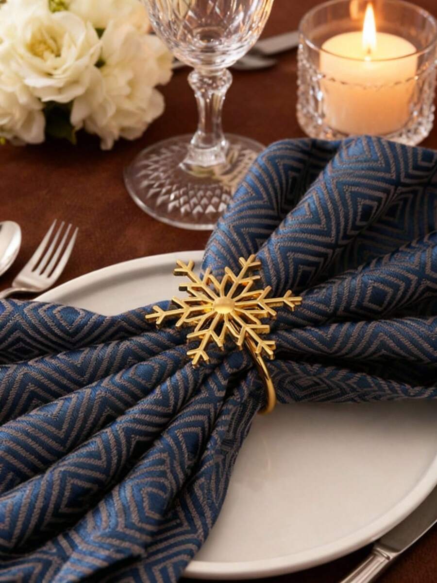 Cirelle 5 件圣诞金属圣诞树雪餐巾扣，酒店餐桌餐巾环 - 彩色 - 查看 1