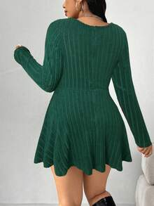 SHEIN EZwear 大码方领罗纹连体裤，橄榄绿 - 墨綠色 - 查看 2