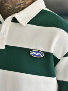 Devon Thys 男士条纹领扣前长袖时尚运动衫 - 綠色 - 查看 3