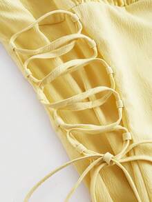 SHEIN MOD Solid Ruched Bust Lace Up Side Formal Cami Long Dress,Pastel Dresses For Women - Yellow - View 4