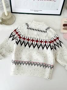 SHEIN Young Girl Casual Geometric Pattern Sweater, Autumn/Winter - Multicolor - View 2