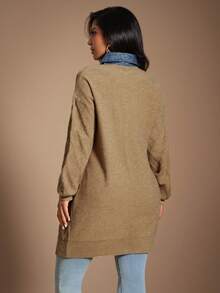 Radiana Women's Casual Commuter Colorblock Turndown Collar Button-Front Long Cardigan, Autumn/Winter,Sweaters For Women,Spring To Summer, - Brown - View 4