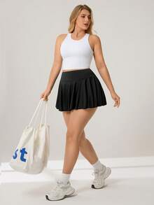 Auralis 运动休闲加大码女式高腰褶裥黑色运动短裙网球裙健身运动服，适合身材丰满的女性 - 黑色 - 查看 6