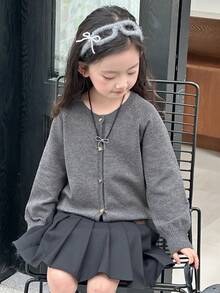 DAZY Young Girl Fall/Winter New Loose Gray Cardigan Sweater For Girls - Grey - View 4
