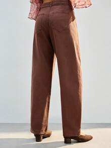 Maija Brown Wide-Leg Jeans, American Retro Casual Pants, Loose-Fitting Washed Cotton Curved Pants,Winter Banana Pants - Brown - View 4