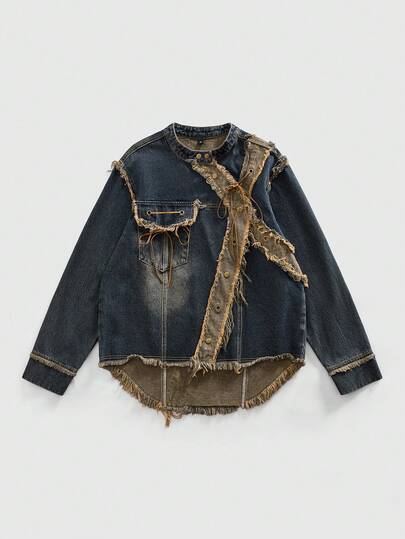 Street Life جاكيت دراجة نارية رجالية عتيقة، طوق بني-أصفر