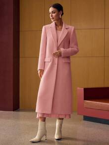 MOTF PREMIUM WOOL LAPEL COLLAR SINGLE BREASTED OVERCOAT - Pink - View 4