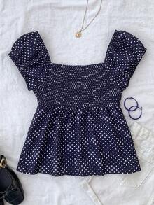 少女复古花卉饰边A字衬衫，学院休闲风 - 黑與白 - 查看 2