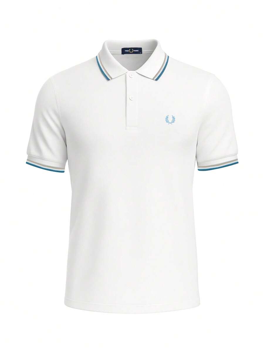 Fred Perry Men's Polo T-Shirt White - Snow White/ Warm grey/ Ocean - View 1