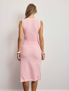 Aralina 女士休闲春季圆领针织衫，侧边撞色条纹设计，非常适合外出穿着 - 粉色 - 查看 2