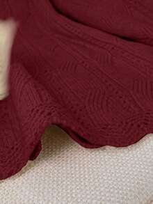 DreamSkyne Women's Off Shoulder Long Sleeve Solid Color Crew Neck Twist Cable Patchwork Fringe Cuff Casual Elegant Plus Size Pullover Knit Sweater, Fall Winter Sweater For Women Knitted Tops Sweater Top Red Sweater Off Shoulder Sweater - Burgundy - View 4