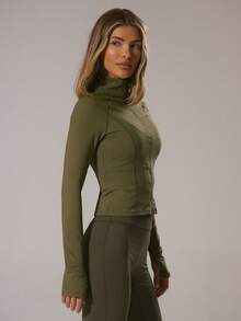 Musera Sport Áo khoác thể thao ôm sát Sport Slinky BBL (chỉ áo) - Áo thun thể thao mùa đông năng động, tập gym, tập luyện, mặc nhà, chơi padel, thể dục - xanh quân đội - Xem 3