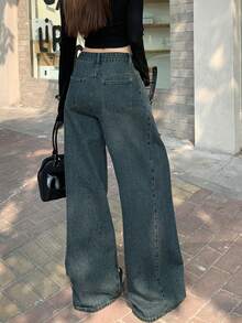 DAZY 女式宽松口袋直筒休闲牛仔裤，宽松牛仔裤