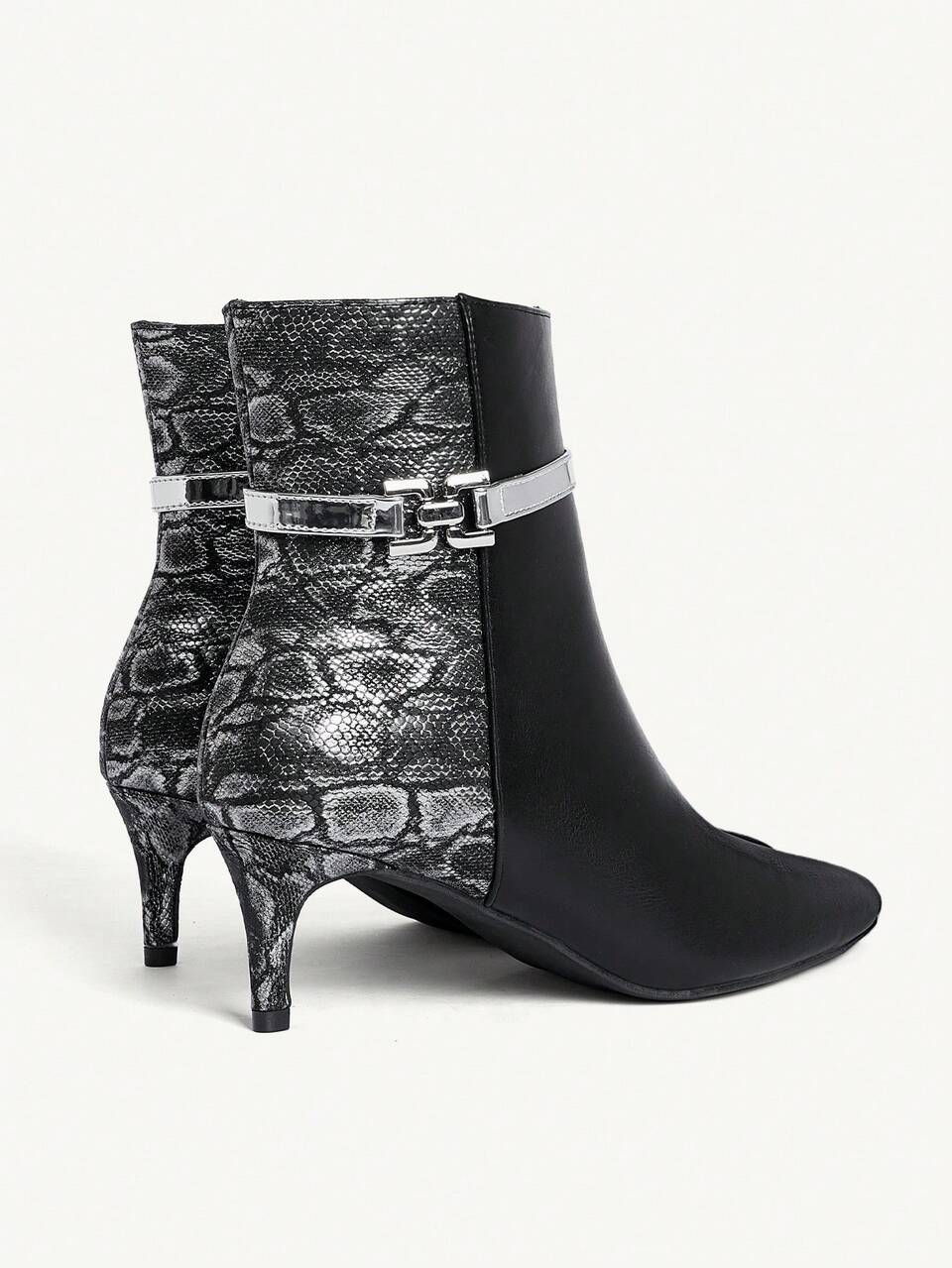 CUCCOO CHICEST Women's Pointed Toe Snake Skin Pattern Metal Decor Fashion Pointed Toe Stiletto Ankle Boots For Christmas