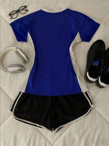 Glimmora 女士运动修身短袖T恤 - 藍色 - 查看 2