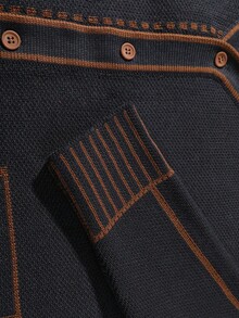 Manfinity Hypemode Men's Black Knitted Sweater, Casual Men's Sweater For Autumn/Winter Striped Men Casual Men Sweater, Long Sleeve Top - Black - View 4