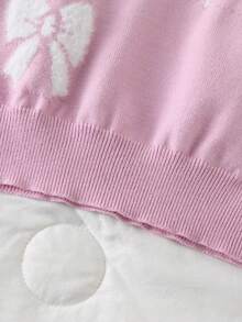 Tween Girls Cute Pink Sweater, Oversized Bow Knit Pullover, Loose Fit Long Sleeve Cropped Top, Soft Back-To-School Clothes For Autumn Holiday - Pink - View 5