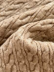 Elamini Áo khoác cardigan cổ vuông cài nút phía trước dệt kim xoắn phong cách cổ điển dành cho nữ - Màu Khaki - Xem 4