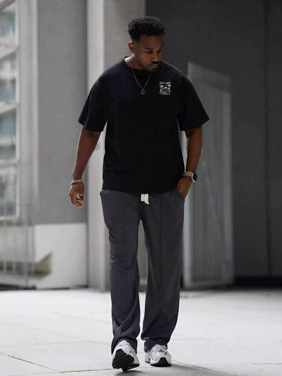 Heavens Edit 男士时尚印花宽松短袖T恤 | 优雅设计 | 夏季必备 | 轻松搭配，展现你的风格 - 黑色 - 查看 1