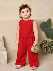 Travachic KIDS Babygirl Summer Cute Ruffle Sleeveless Top And Pants Set - Red - View 5